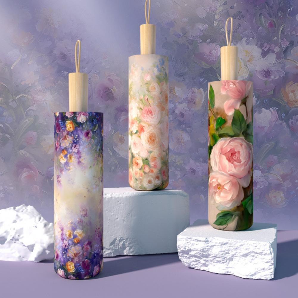Women Oil Painting Flowers 16 Ribs UV Protection Pongee Fabric Foldable Sun Rain Umbrella Color Coated
