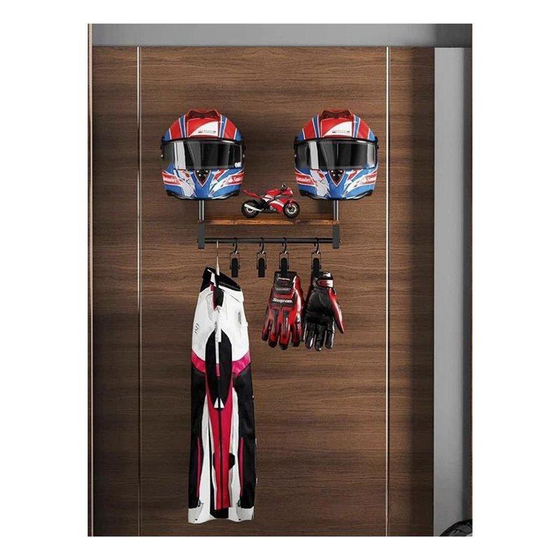 A84E-Wall-Mounted Wooden Stand For Motorcycle Helmet And Leather Jacket-Household Gear Organizer