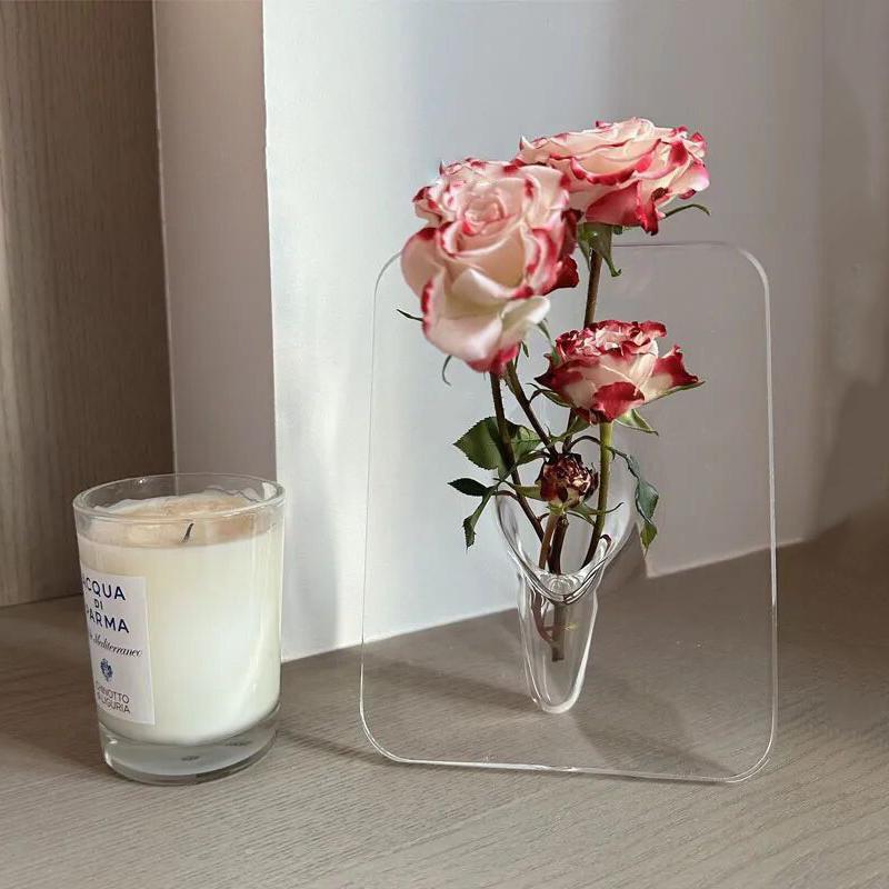 Tranparent Acrylic Frame Vase Modern Framed Vases Designed Vase Flower Arrangement Supplies Tabletop Flower Vase Home Decoration