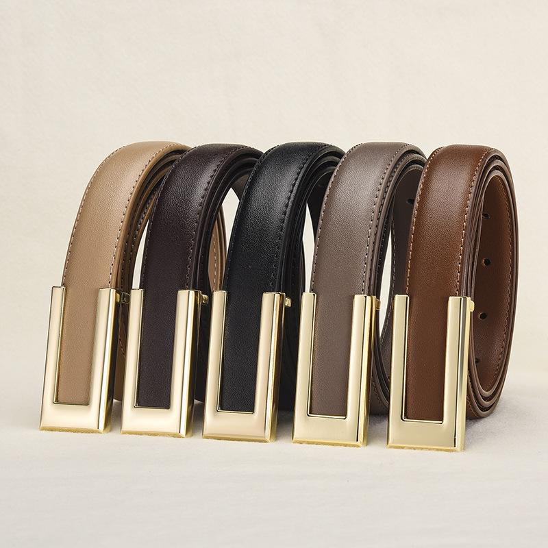 Leather Ladies Premium Cowhide Belt Dress Decorative Smooth Buckle Belt
