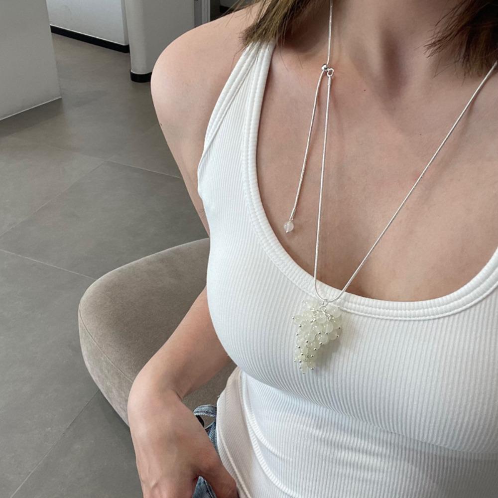 Jewelry Grape Cluster Necklace Silver Pearl Grape Sweater Chain Grapes Pendant Necklace Gift