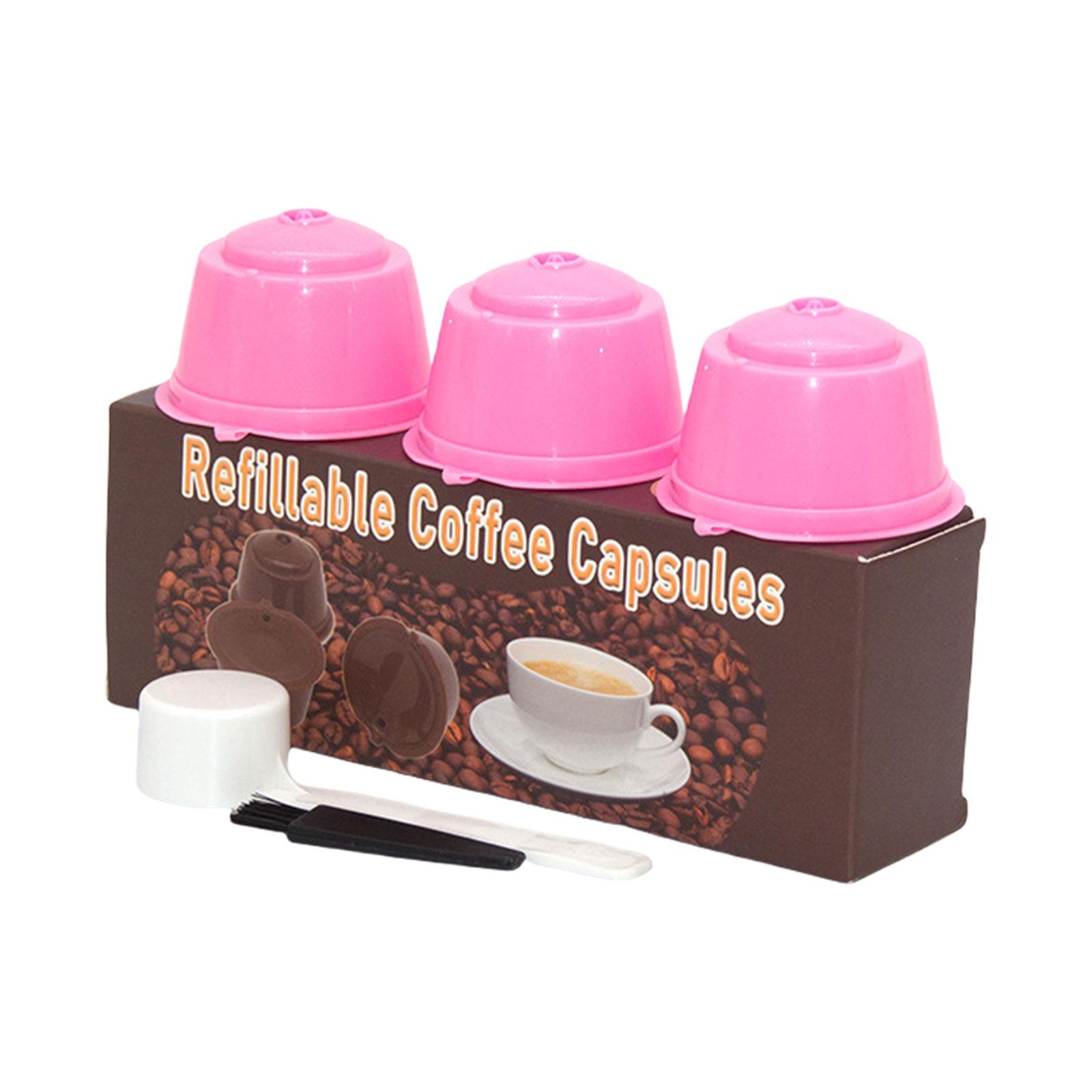 

Set of 3 Refillable Coffee Pods Filters Including Cleaning Brush and Spoon Optional Color for Coffee Enthusiasts Present розовый