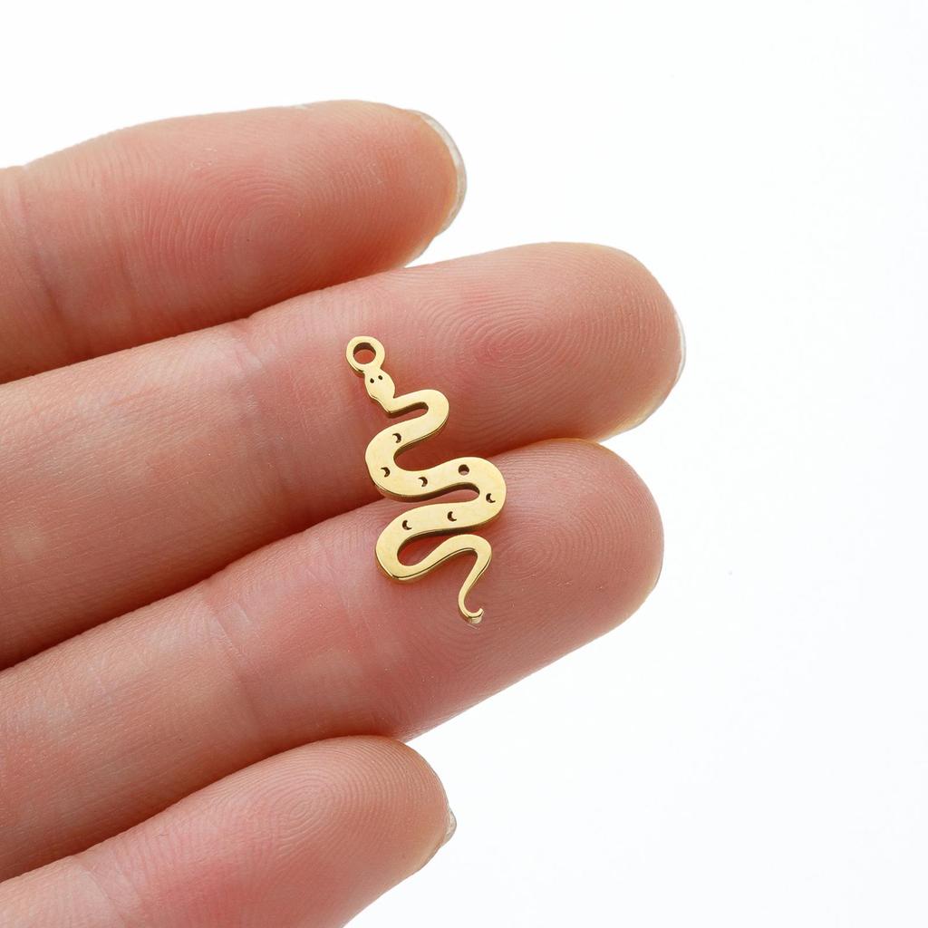 5-Piece Set: 18K Gold Plated Stainless Steel Zodiac Animal Snake Pendant Charms with Hollow Geometric Design