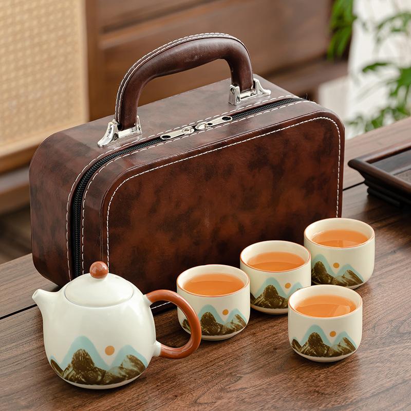 Portable Travel Tea Set Small Set Outdoor Bag Ru Kiln Kung Fu Tea Set Tea Pot Business Gift