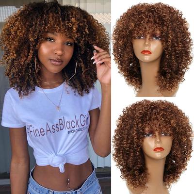 Afro Curly Wig Brown Multicolor Curly Wig Soft Full Synthetic Wig