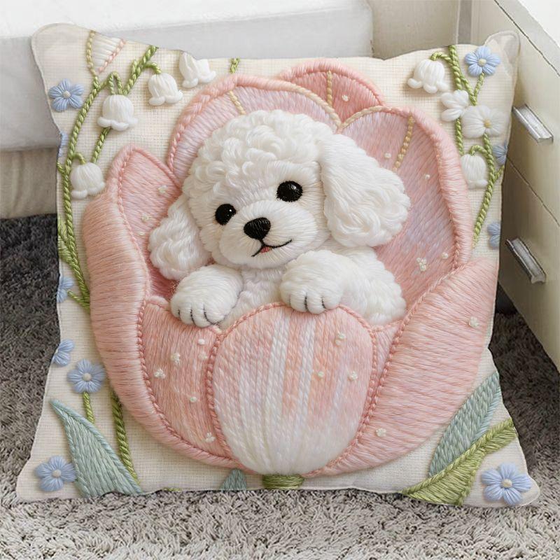 Cute Cartoon Animal Flower Throw Pillow Cover Soft Decorative Cushion Case for Sofa Bedroom Home Decoration, Pillow Cover Only