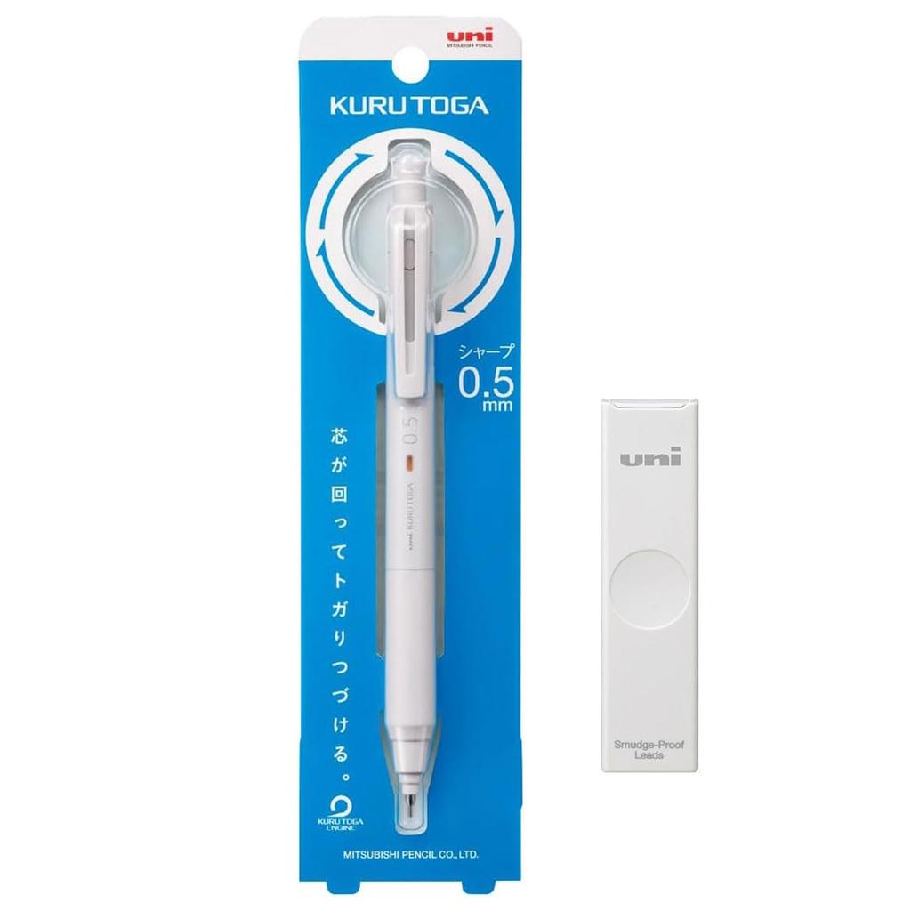 Mitsubishi Pencil Kurutoga Mechanical Pencil Refill Set KS Model Light Color Case HB [Kurutoga 0.5mm Gray] + [Uni 0.5mm White]