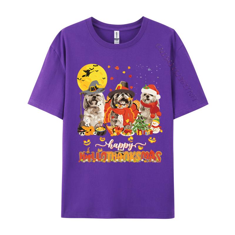 Happy Hallo Thanksmas Cute ShihTzu Tshirt Youth Top Cotton Tshirts 3D Printed Tees Hip Hop Beach