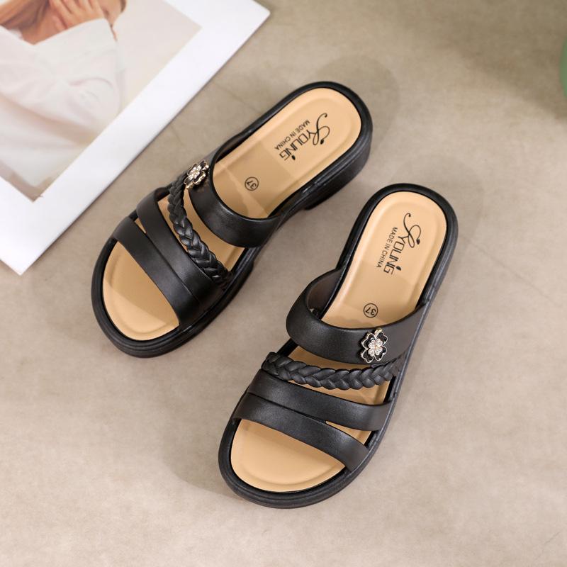 

Женские сандалии на массивном каблуке с нескользящей подошвой 2024 – Универсальная, модная обувь на высоком каблуке для лета 39 чёрный