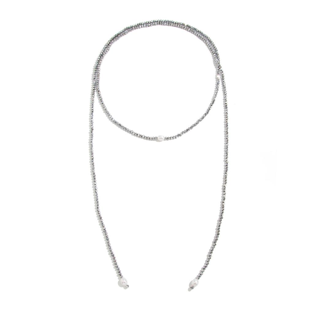 Retro Imitation Crystal Beaded Long Necklace, Fashionable Stacking Of Imitation Pearl Pendant Winding Necklace