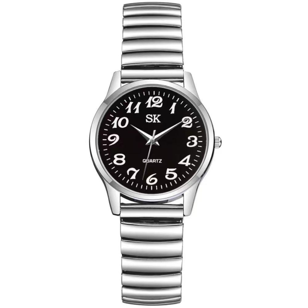 Small Round Watches Simple Quartz Watch Fashion Couple Watches Gifts Silver Black-S