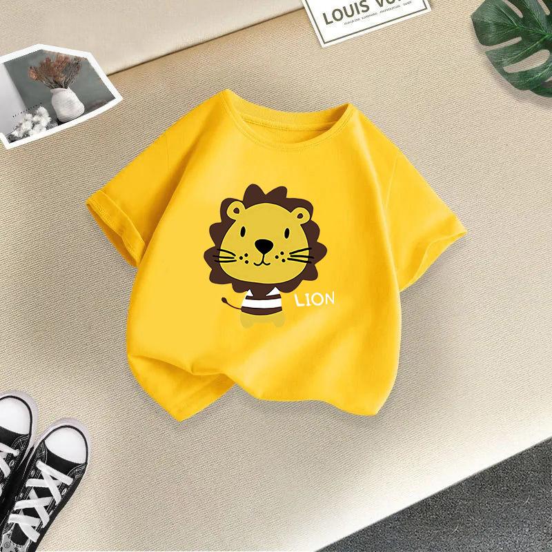 Children T-shirt Cute Animals Printed Kids 100% Cotton Tops 2-13Y Loose-fit Casual O-Neck Short-sleeve T-shirt