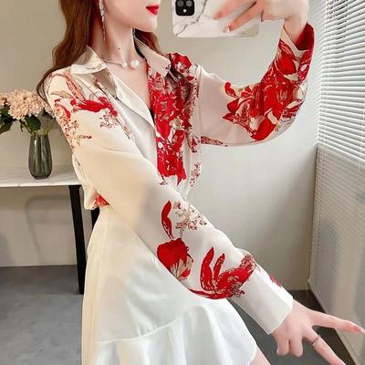 Damen Frühling Bedruckte Revershemd Design Temperament Pendlerbluse