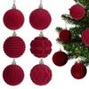 12 Pcs Burgundy Flocked Christmas Ball Ornaments Set, 6 Cm Velvet Finish Plastic Decorations For Holiday Tree DIY Display