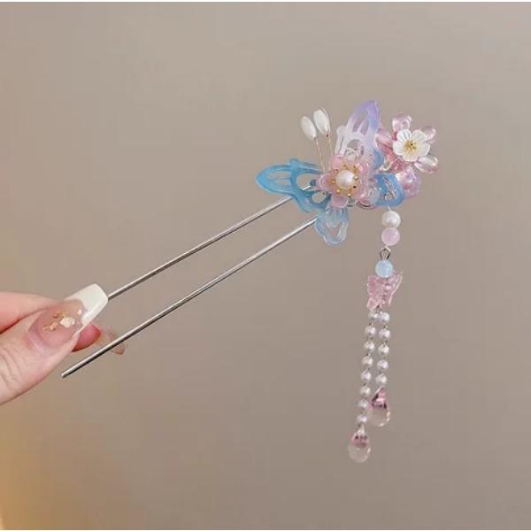 Horquilla de Flores de Lujo Ligero Para Mujer Estilo Chino Floral Mariposa Borla Palillo para el Cabello Elegante Joyería de Metal Horquilla Pinzas para el Cabello