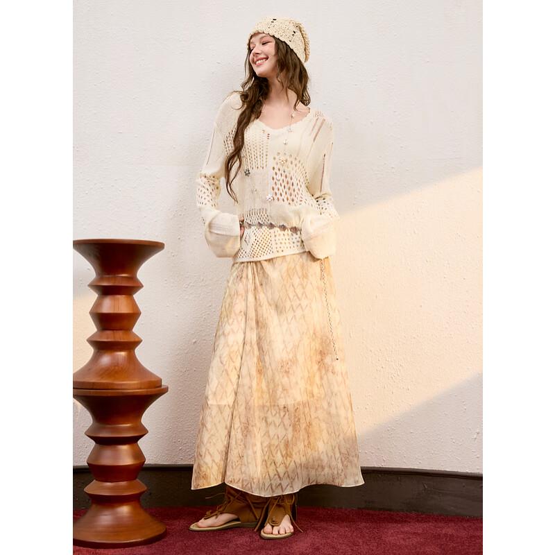 Sancai 2025 Autumn Printed A-line Long Skirt S