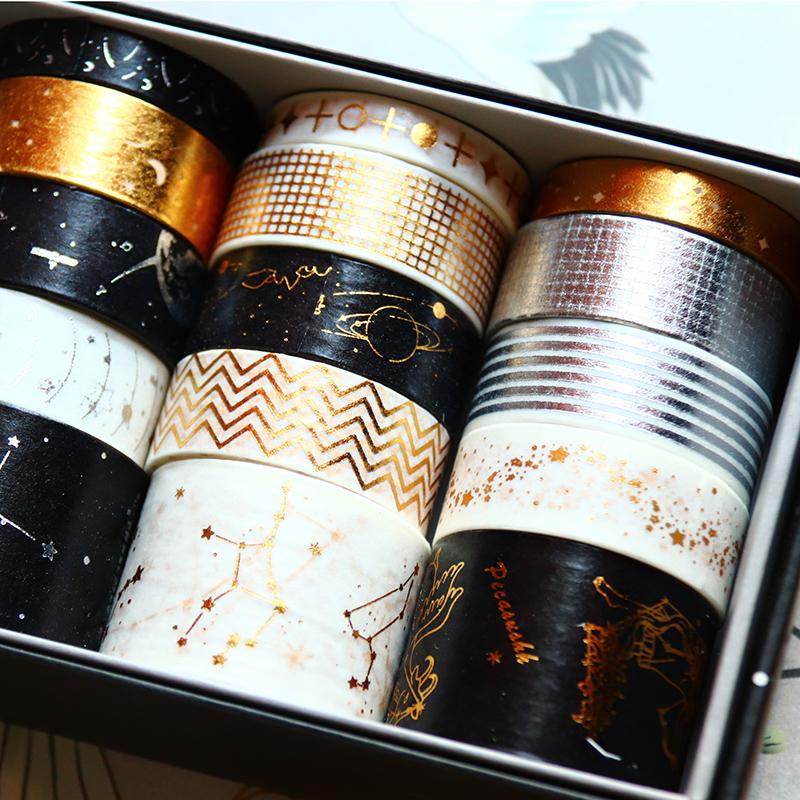 20pcs Vintage Gold Foil Washi Tape Set Crane Cosmic Fantasy Sakura Flower Adhesive Masking Tapes DIY Decoration Sticker A6157