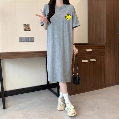 New Summer Style Lazy Long Short-sleeved T-shirt Dress, Loose Over-the-knee Letter Print Dress, Long Skirt
