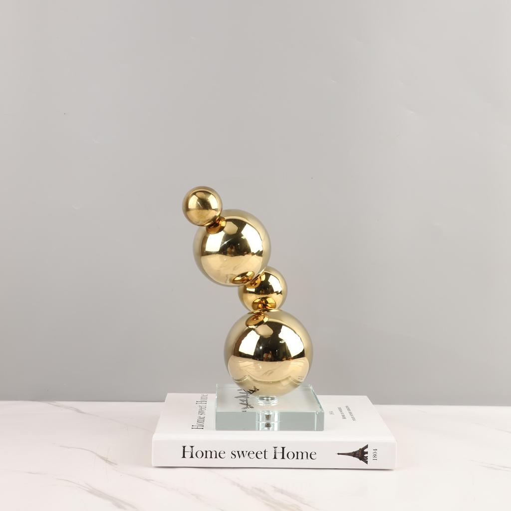 Metalen Decoratie Beeldjes Metalen Bollen Stapel Kunstwerken Gouden Bal Metaal Ambacht Geometrische Sculptuur Woondecoratie Accessoires