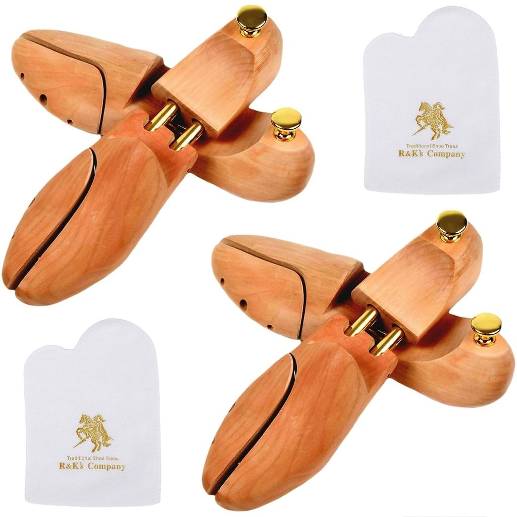 Company Wooden Shoe Tree for Keeps Leather Shoes In Removes and Includes a Shoe Polishing Cloth R&K's Men, Shape, Wrinkles, (Size 2, 23.5-24.5 Cm)