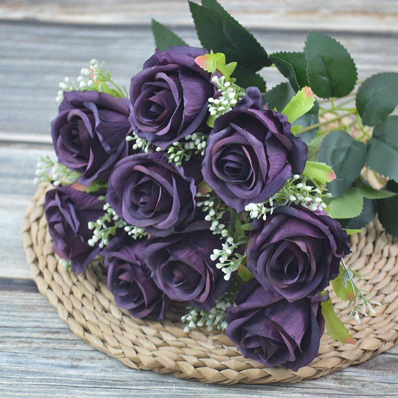 

Artificial Silk Oil Painting Rose Bouquet Wedding Bridal Bouquets Home Dining Room Bedroom Garden Decoration Fake Flower Plant