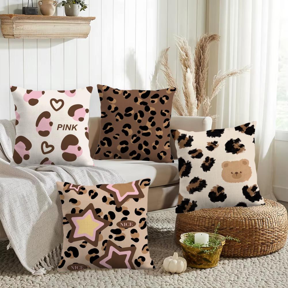 Brown Leopard Print Design Cushion Cover Short Plush DoubleSided Printing Home Machine Washable in Warm Winter Pillow Cover