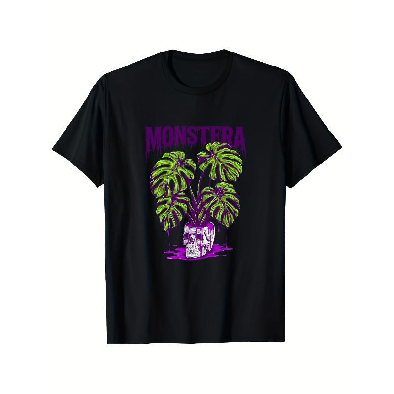 

European sizes Men S & Women S Monstera Skull Pot Graphic T-Shirt -Slight Stretch, Machine Washable 4XL