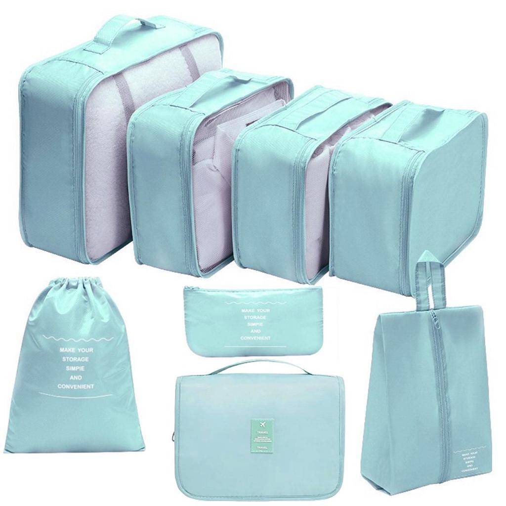 Twill 8-piece Multi-purpose Travel Storage Bag Set for Clothes & Toiletries