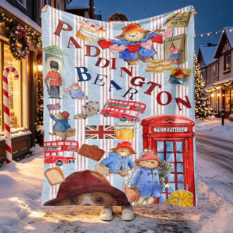 Paddington Bear Pattern Blanket for Home Decoration, Bed, Sofa, Car Travel, Camping, Suitable for All Seasons, Birthday Christmas Gift