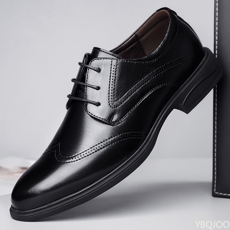 Fashion New Genuine Leather Men's Shoes Fashion High End Dad Leather Shoes Casual Wear Resistant Business Shoe Black Male Work Shoes