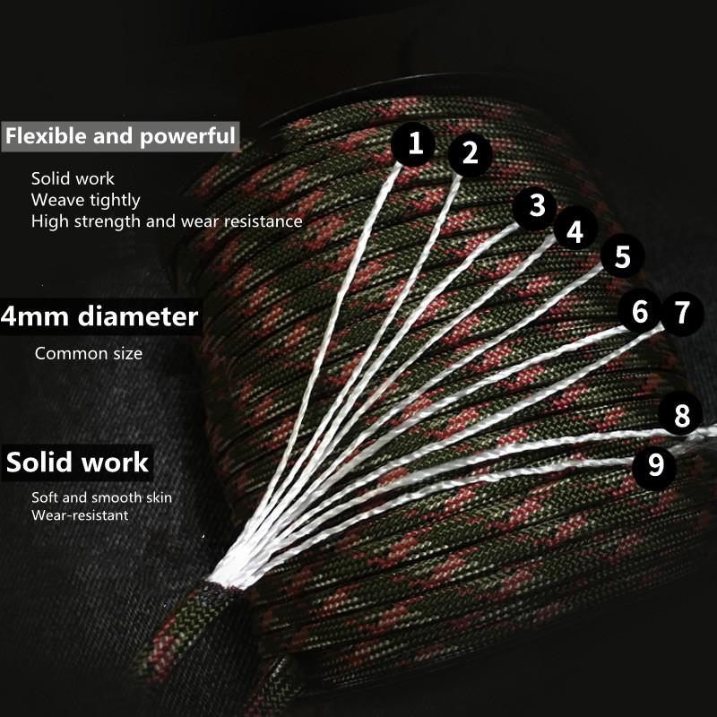 Military 9 Strand 4Mm 650 Paracord 50M 100M Tactical Rope for Camping Survival Outdoor DIY Weaving