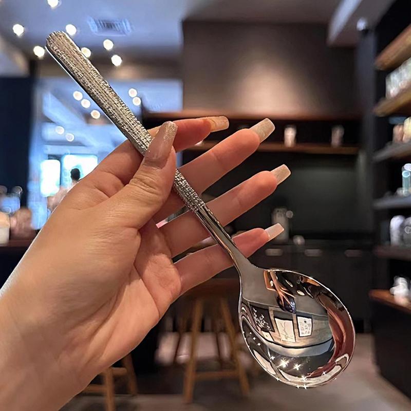 1/2Pcs Stainless Steel Round Spoon Net Red Dinner Long Handle Stirring Dessert Spoons Korean Spoon For Kitchen Accessories