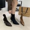 2025 Autumn and Winter New Simple Retro Satin Pointed High-heeled Short Boots Women's Thin-heeled Elastic Boots Thin Boots