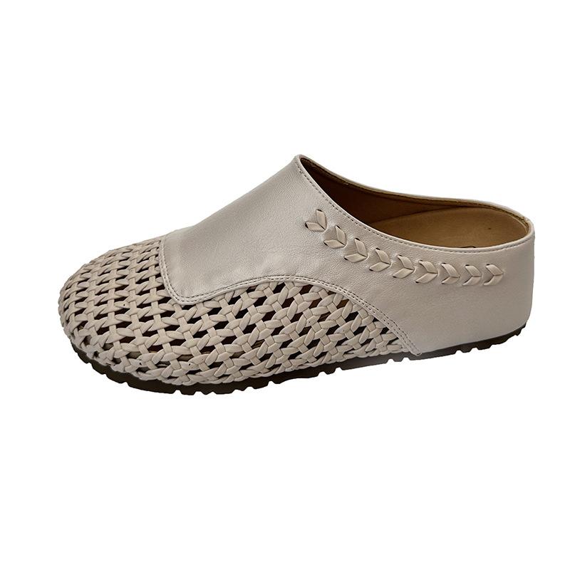 

Baotou half slippers women s summer outer wear 2025 new fashion thick bottom inner height increase hollow woven one pedal sandals 40