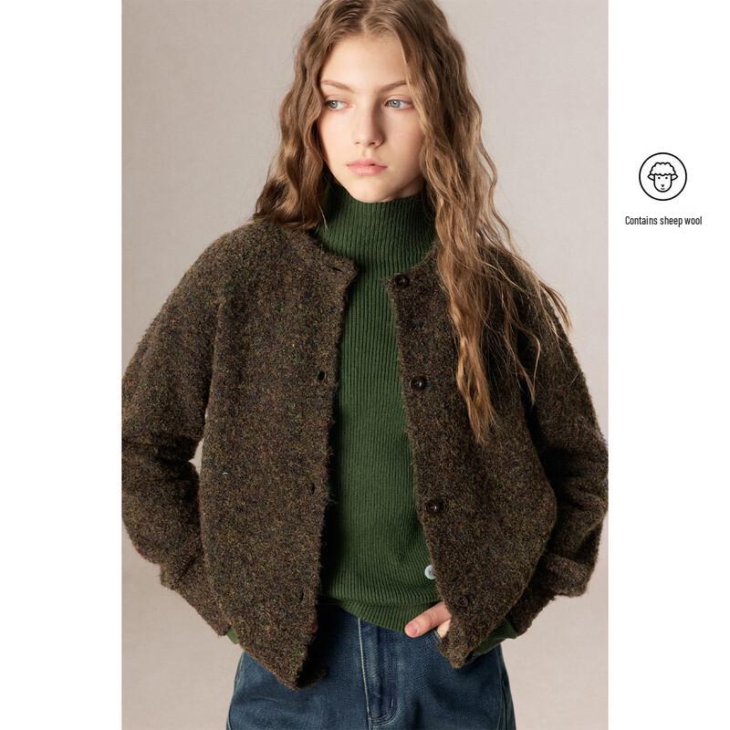 ELLE KIDS Girls' Forest Style Retro Knit Cardigan with Butterfly Jacquard