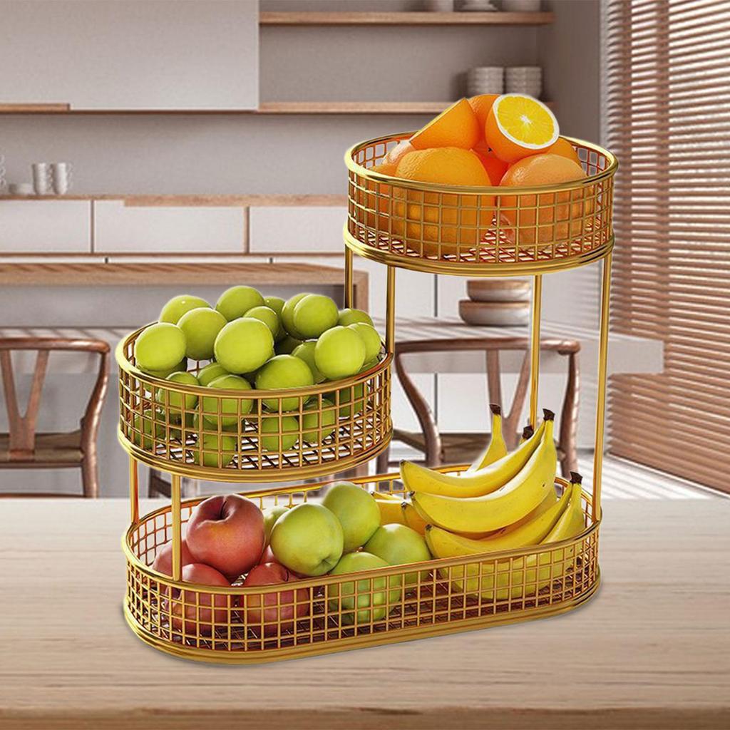 Three Tiered Wire Basket Stand Multipurpose Countertop Vegetable Bowl Fruit Bowl Holder for Vegetable Veggie Fruit Potato Table