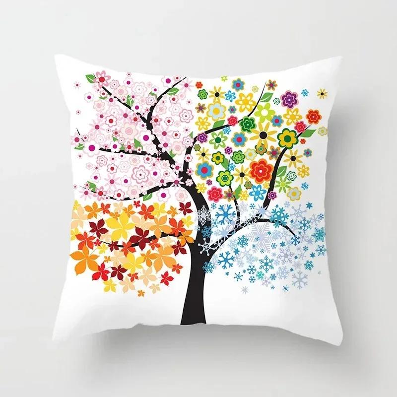Luxury Home Decor Pillowcase Living Room Sofa Cushion Cover Creative Painting Colorful Tree Print Cushion Cover