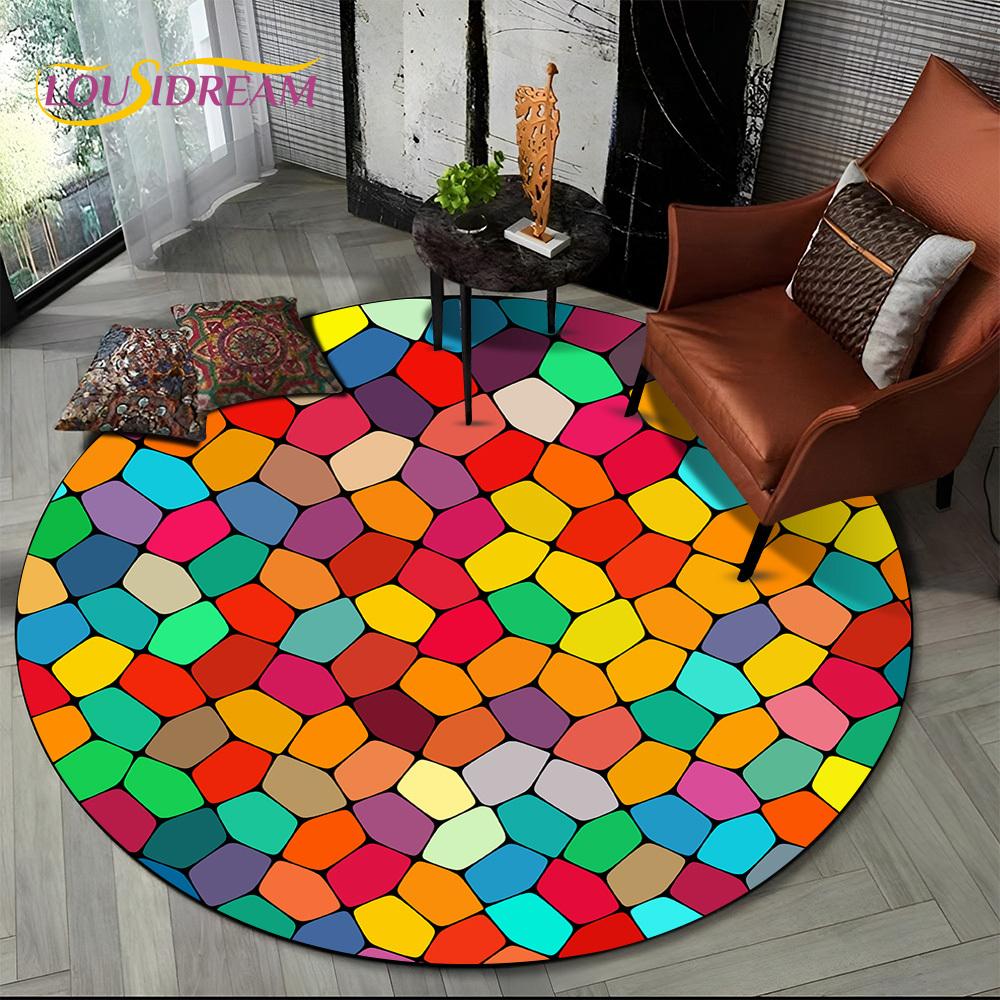 Colour Rainbow 3D Illusion Vision HD Cartoon Round Area Rug,Carpet Rug for Living Room Bedroom Sofa Playroom Decor,Non-slip Gift
