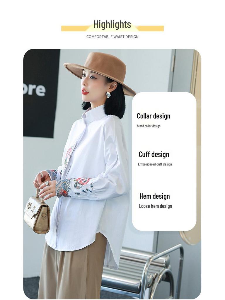 2023 Autumn Zen-Style Embroidered Loose Mid-Length Shirt