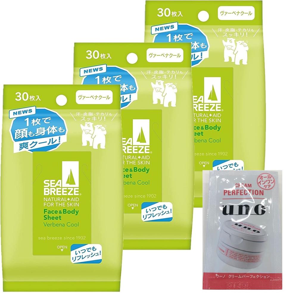 SEABREEZE Face Body Verbena 30 Sheets X 3 Packs Bonus [Bulk Purchase] & Sheets, Cool, +
