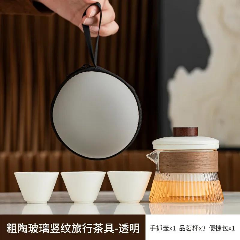 Exquisite Ceramic Outdoor Travel Tea Set One Pot Three Cups Storage Bag Set Portable Tea Pot and Cup Set Zen Tea Infuser