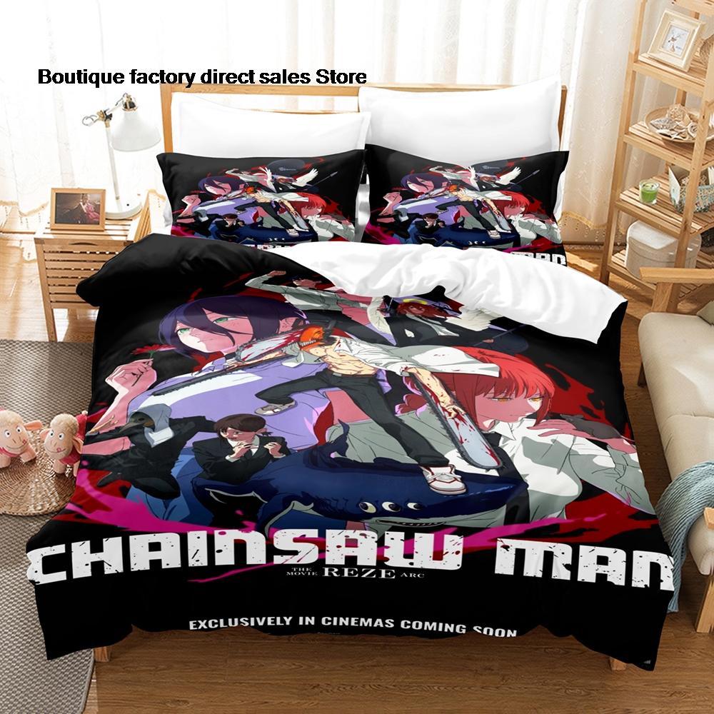 3Pcs Chainsaw Man Denji Anime Bedding Set 3D Print Shonen Manga Duvet Cover Pillowcases for Teens Fans Room Decor Gift Bed linen