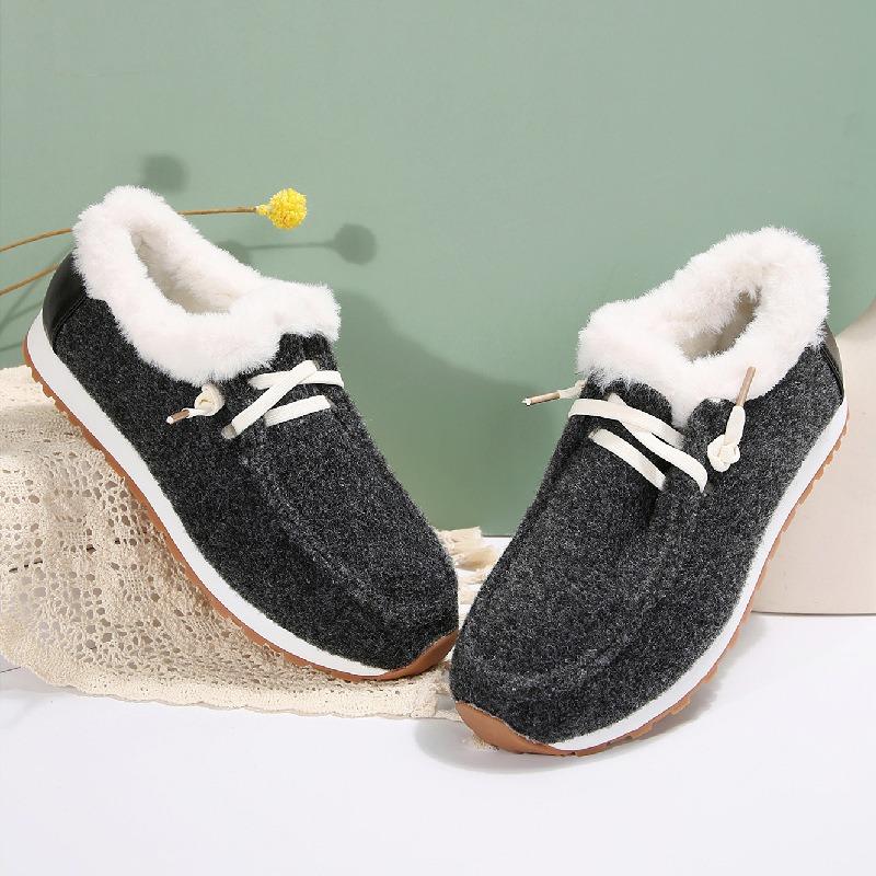 Autumn and Winter New Large Size Cotton Shoes Women's Flat Bottom Round Head Fluffy Mouth Velvet Warm Women's Shoes