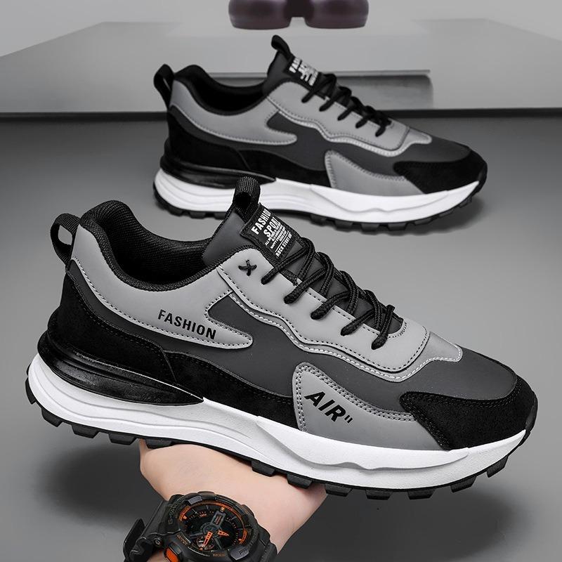 Soft-soled men's shoes spring and summer new trendy with platform sports shoes casual running shoes breathable leather shoes