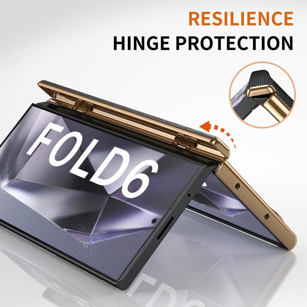 For Samsung Galaxy Z Fold6 5G Case Wrist Band Hinge Protection Leather+PC Phone Cover