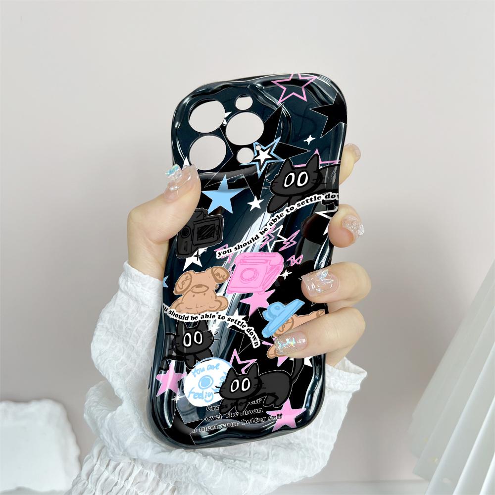 Cartoon Pattern Cream Texture Casing Wavy Edge Soft Silicone Cover Phone Case for IPhone Samsung Huawei Honor Xiaomi Redmi Infinix Tecno