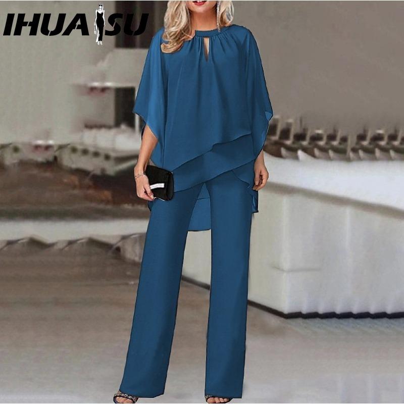 IHUASU Women's Fashion Solid Colour Loose Casual Irregular Trousers Set
