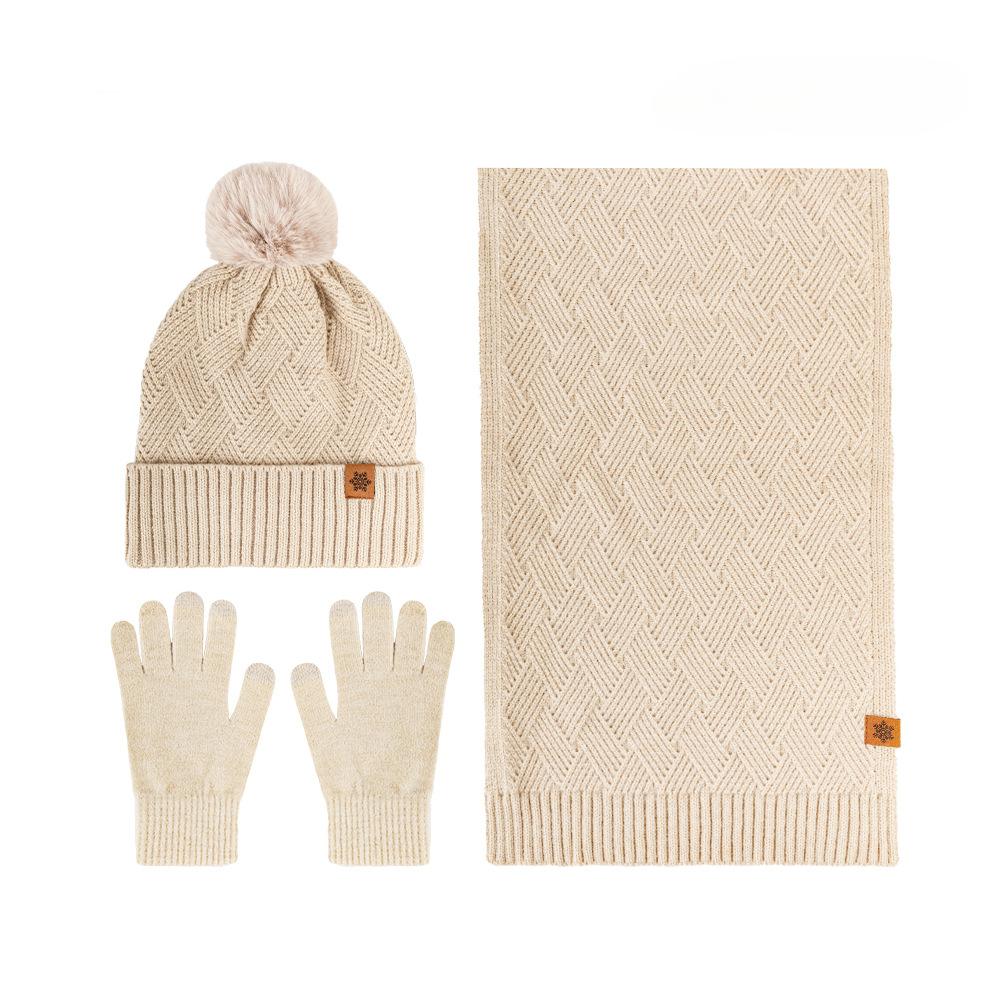 Women's Three Sizes To Choose From: Knitted Hat, Scarf, Glove, Women's Autumn and Winter Outdoor Warm Double Layer Knitted Hat