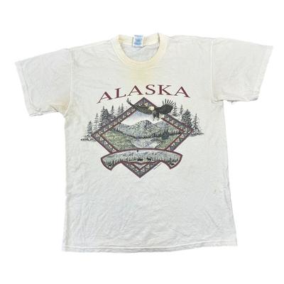 Vintage T-Shirt Grafikdruck Schriftzug Alaska 90er Weiß Herren