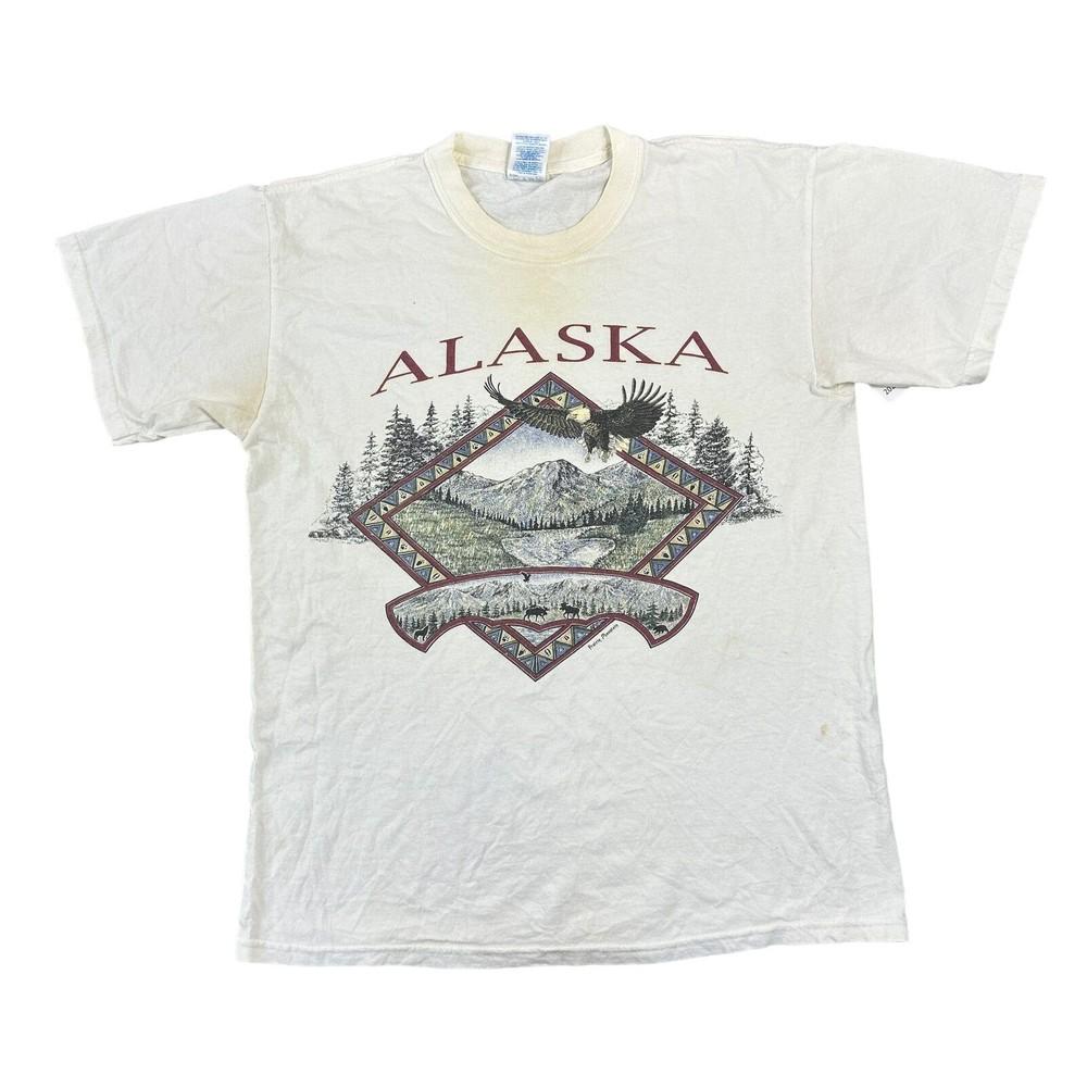 

Vintage T-shirt Graphic Print Spell Out Alaska 90s White Mens L